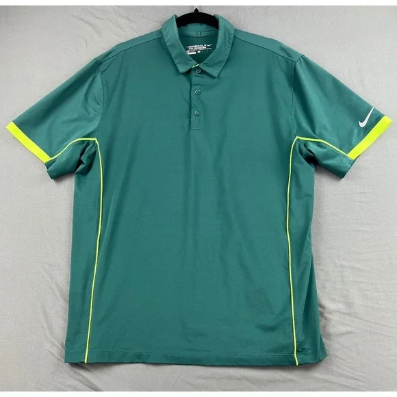 Nike Golf Polo Shirt Mens Large Green Neon Yellow Dri-FIT Tour Performance Exc