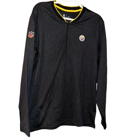 Nike NFL Pittsburgh Steelers black Long Sleeve 3/4 zip Top pullover shirt Large