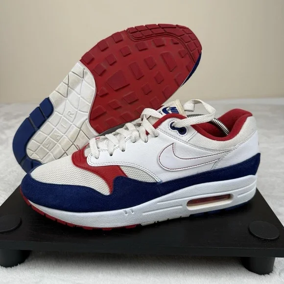 Nike Air Max 1 White Red Blue USA‎ (CJ9927-100) Men's 10.5 M Suede Mesh Leather