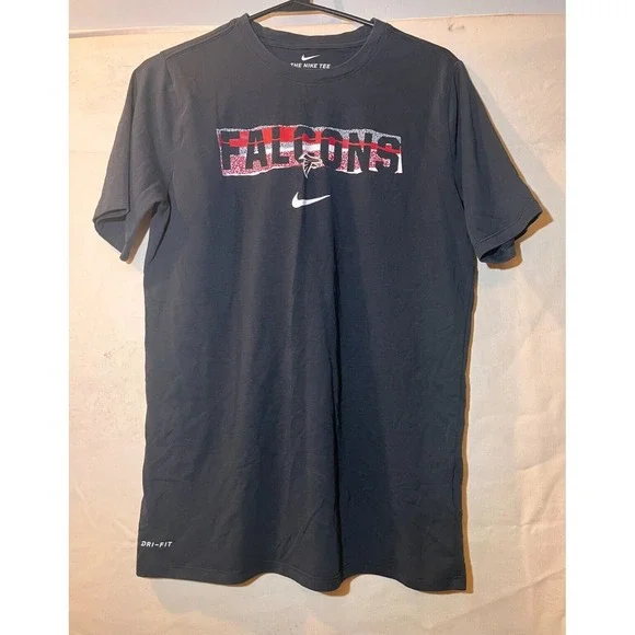 Atlanta Falcons Nike Dri-Fit T-Shirt Womans Size L Black Tee Red Logo Q90