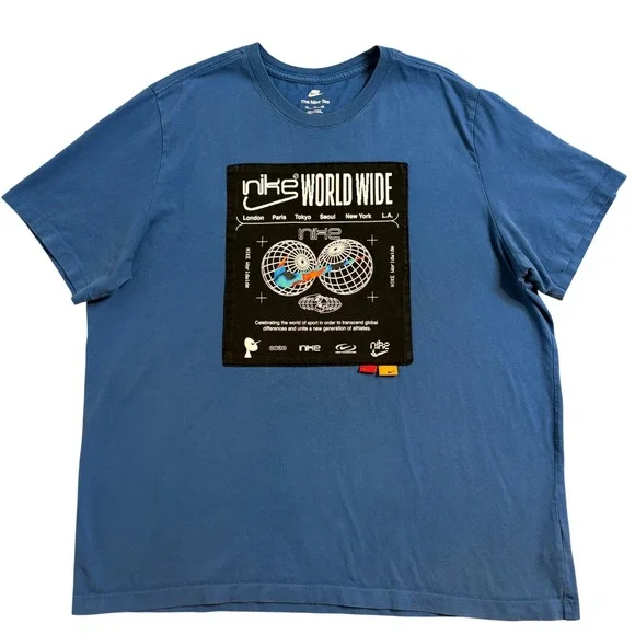 Nike Worldwide Graphic T-Shirt Mens XXL Blue Short Sleeve Cotton Tee