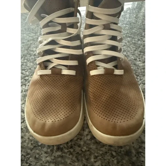 No Bull Women's 9.5 Men's 8  Camel Brown Trainer Boots Leather Look Laces