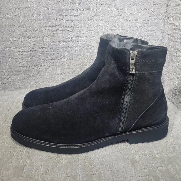 Giovanni Conti Mens Size EU 45 US 12 Black Suede Sherpa Lined Winter Ankle Boots
