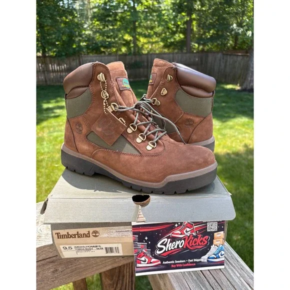 Timberland Field Boots Mens 9.5 Brown Green Waterproof Primaloft A18AH