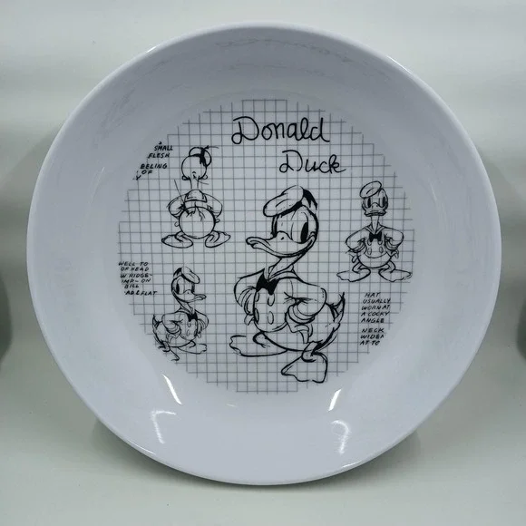 Disney Donald Duck Pasta‎ Bowl White Ceramic Sketch Grid Design Animator Notes