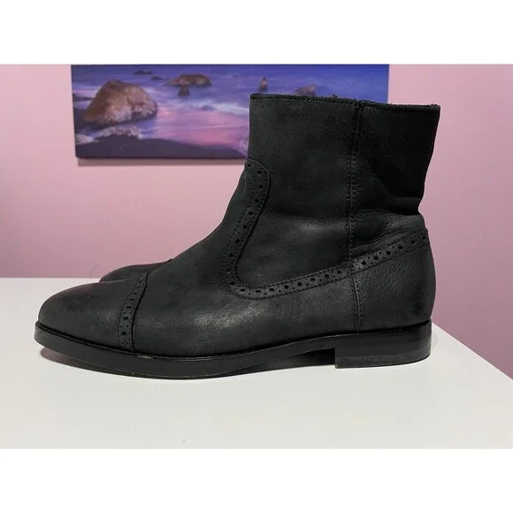 Polo Ralph Lauren Ankle Boots Mens 8.5 D Black Leather Demonte Brogue‎ Preppy