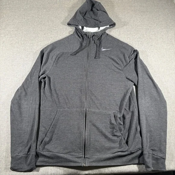 Nike Dri-FIT Full Zip Hoodie Mens Medium Grey Heather Pro Training Jacket