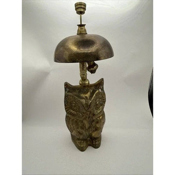Vintage Brass Owl Service Bell Figural Concierge Hotel General Store Counter