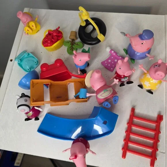 Lot of Eight Peppa Pig Figures Plus Accessories