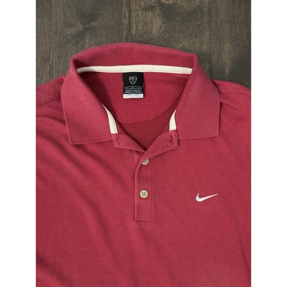 Nike Golf Dri-fit Red‎ Polo Shirt Men's Size L Short Sleeve Logo Cotton Blend