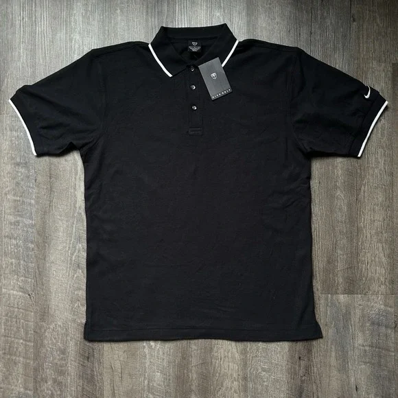 NEW Vintage Nike Golf‎ Polo Shirt Mens Large Black Cotton Tennis Sportswear 2004