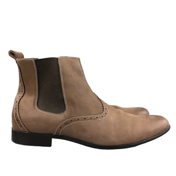 Original Penguin Men's Size 12 Jodphur Brown Leather Elastic Goring Ankle Boots