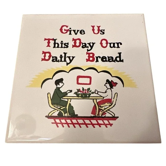 M.G. Japan Give Us This Day Our Daily Bread Tile Trivet 6x6 White Vintage Good‎