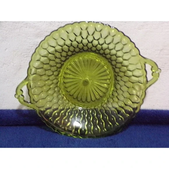 Indiana Green Two Handle Candy or Serving Dish Honeycomb Print