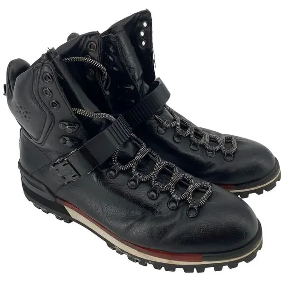 Zara Man men 7 black leather buckle lace up hiking rain boots