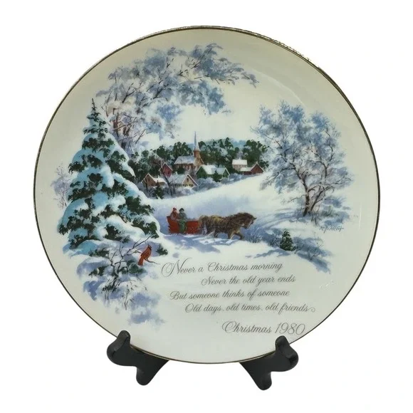 American Greetings Christmas 1980 Commemorative Porcelain Plate Winter Sleigh 8
