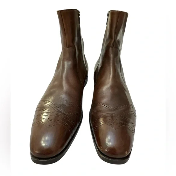 Prada Brown Leather Ankle Boots Brogue Detail Size 8
