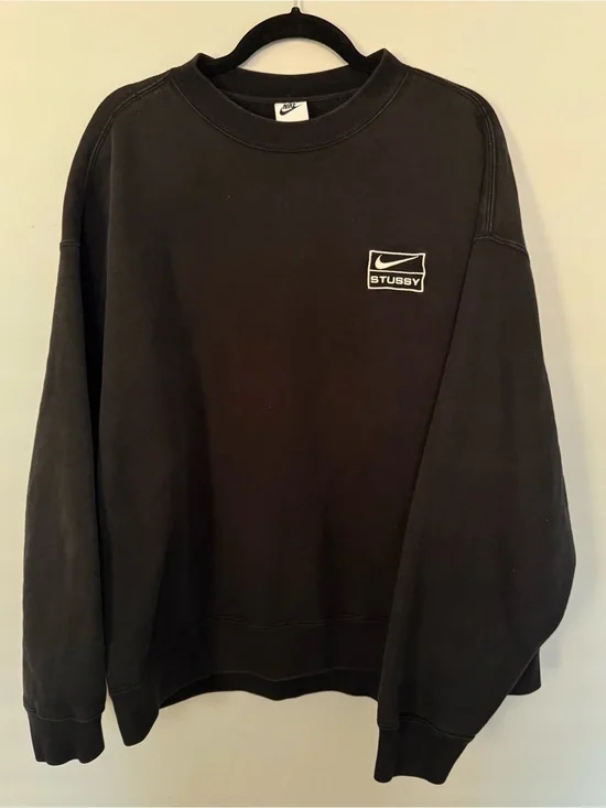 Nike x Stüssy Fleece Crewneck Sweatshirt Black Size XL Embroidered Logo