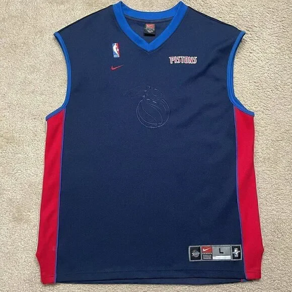 Vintage Nike NBA Authentics Detroit Pistons Team Jersey Pull Over Blue Large