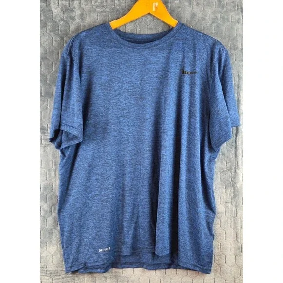 Nike Shirt Men XXL Blue Navy Athletic Training‎ Dri Fit Gym Crewneck Running