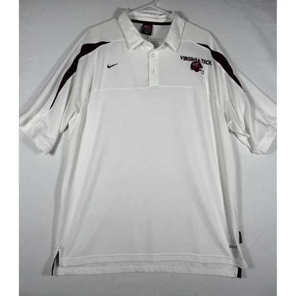 VTG Nike Team Virginia Tech Hokies Polo Shirt Men's Large White Team Apparel 90s