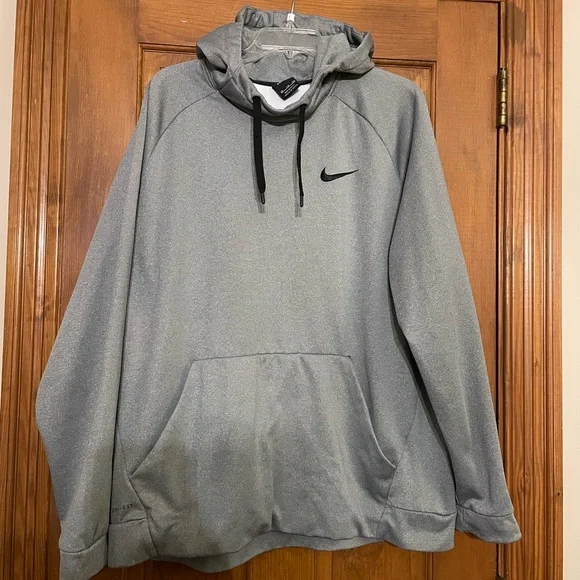 Nike Men’s Heather Gray Dri-Fit Pullover w/Black Swoosh & Front Pocket, Size XXL