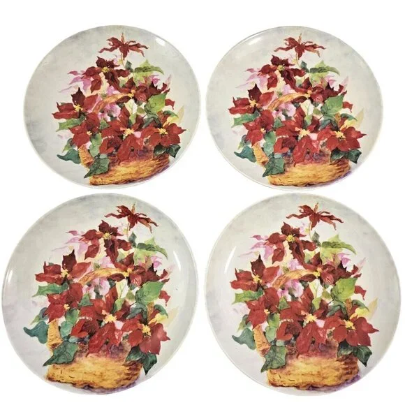 Formalities Baum Bros Poinsettia Basket Salad Dessert Luncheon Plates – Set of 4