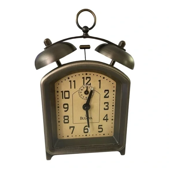 Bulova Holgate Mechanical Twin Bell Alarm Clock, B8128