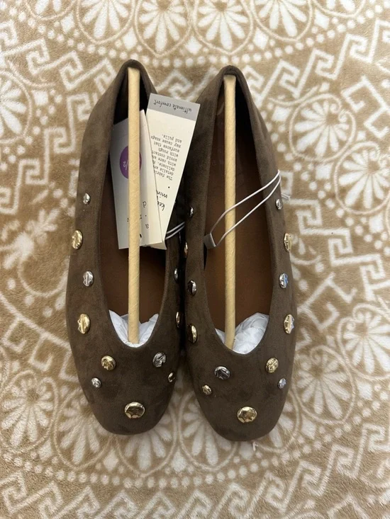 a new day Brown Suede-Look Sammie Studded Ballet Flats