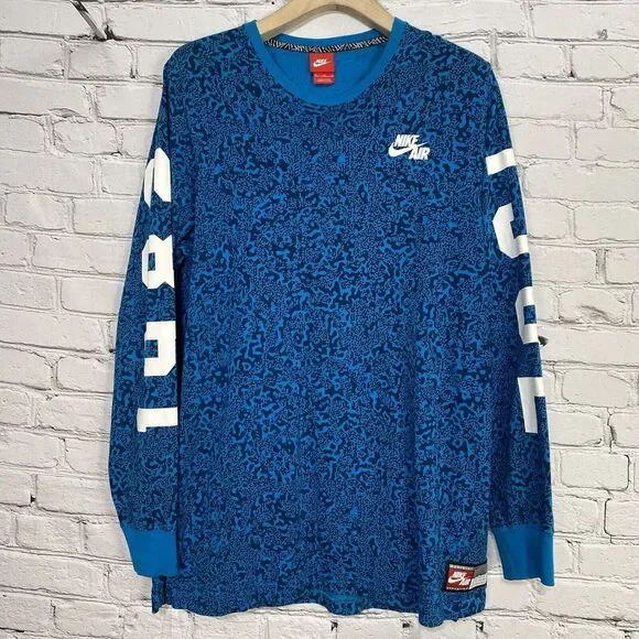Nike Retro Air Pivot 1982 Print Long Sleeve Shirt Size XL Blue Camo‎ 646282-413