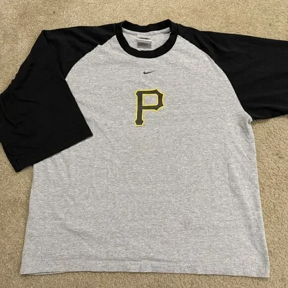 Vintage Pittsburgh Pirates Large Black Gray Raglan Nike Team MLB Baseball Y2K