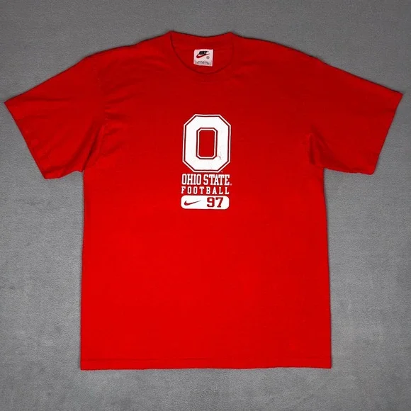 Vintage 90s Nike Ohio State Buckeyes Football 97 Mens M‎ Red Tee Made in USA