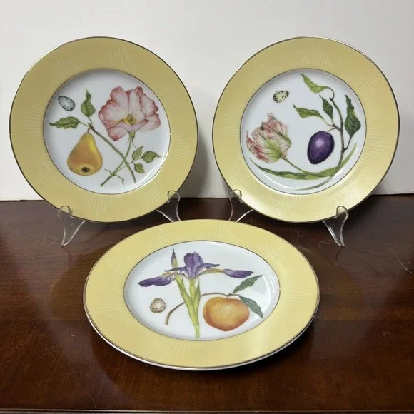 Fitz & Floyd Terri Beavers Sun Valley Set Of 3 Iris And Peach‎ Tulip Plum Rose