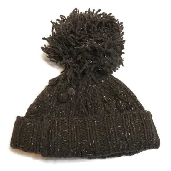La Rok Pom‎ Beanie Hat Wool Blend Knit Cuffed
