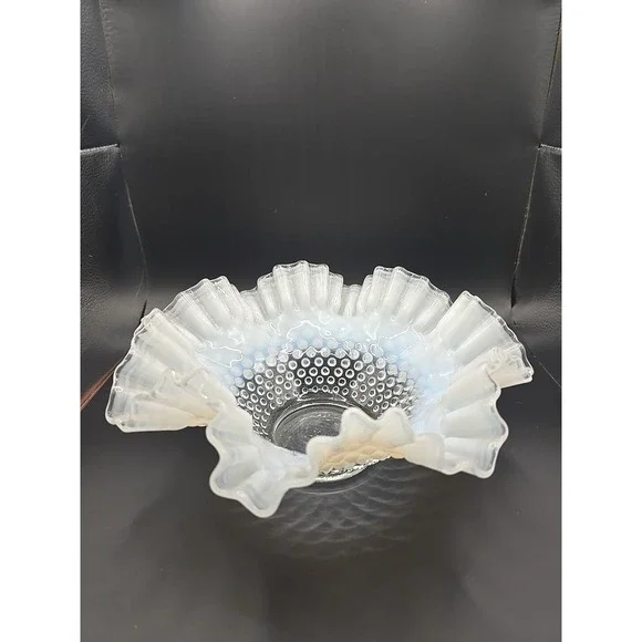 Vintage Fenton Opalescent Hobnail Ruffled Bowl