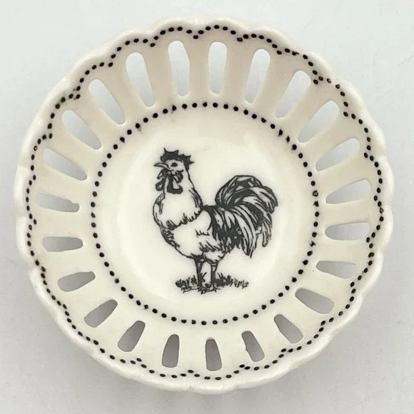 Sadek Barnyard Toile Farm Rooster Pierced Dish 2 13/16