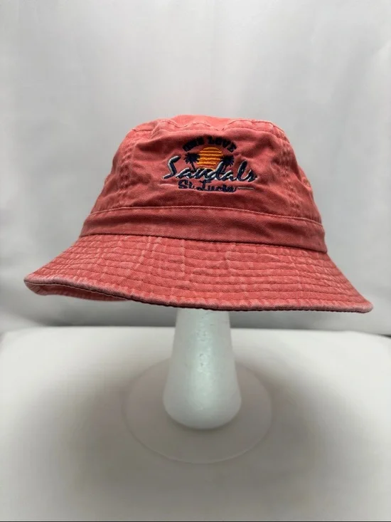AHEAD Unisex SzS/M Sandals St. Lucia‎ Embroidered Coral Bucket Hat Skipper#502
