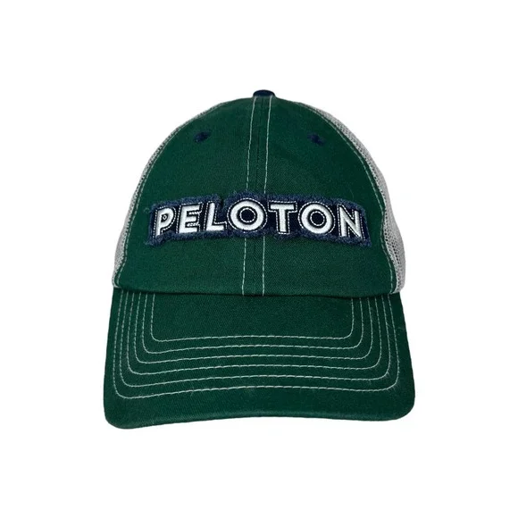Peloton Green Navy Trucker Hat Adjustable Logo Spellout Mesh Spin Athleisure