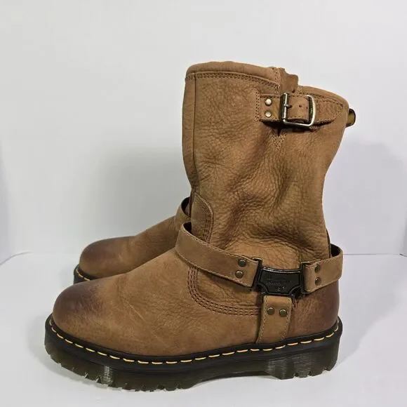 Dr Martens Aniston HI Tumble Nubuck Biker Leather Boots Desert Brown Mens 10