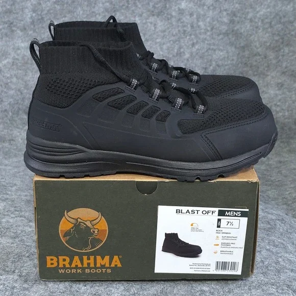 Brahma Blast Off Mens Steel Toe Work Boots Black Slip Resistant Size 7.5 NEW