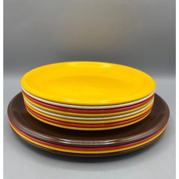 Vtg 12 Pc Rubbermaid Melamine‎ Plates Set Mixed Lot Yellow Red Brown Retro MCM