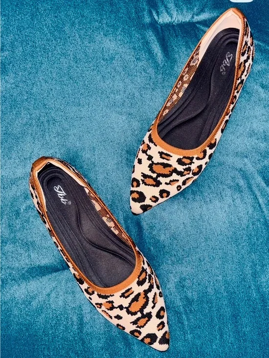 Leopard Print Pointed Toe Women’s Flats - Brown/Black
