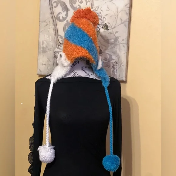 Handmade Colorful Striped Pom-Pom Hat