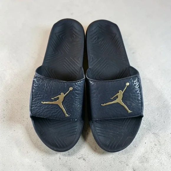 Nike Jordan Hydro Slides US 12 Wolf Gray Gold Black BQ6290-007 Adjustable *Clean