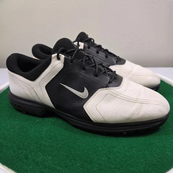 Nike Golf Heritage Shoes Mens 11.5 Black White Leather Spiked 336041-101 Lace Up