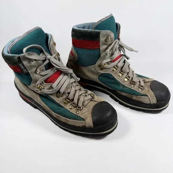 Tecnica Gore Tex Hiking Boots Vintage Made In Italy Teal Red Grey Mens 11