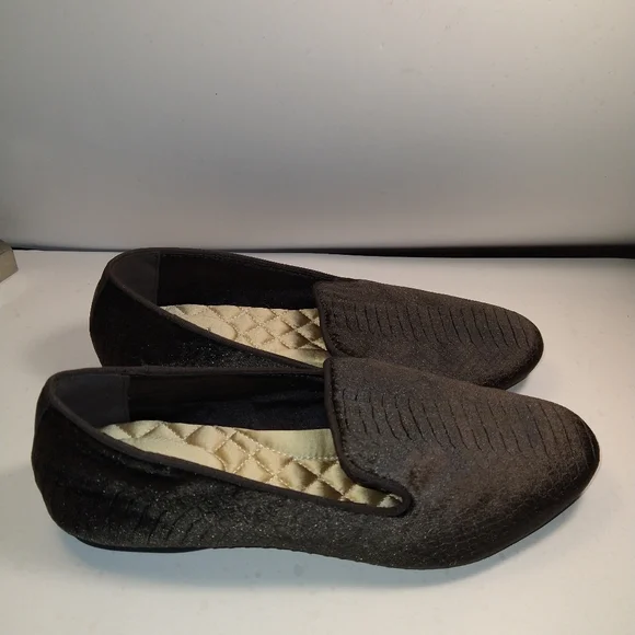 Birdies The Starling Charcoal Python Velvet Embossed Loafers Women's sz 8.