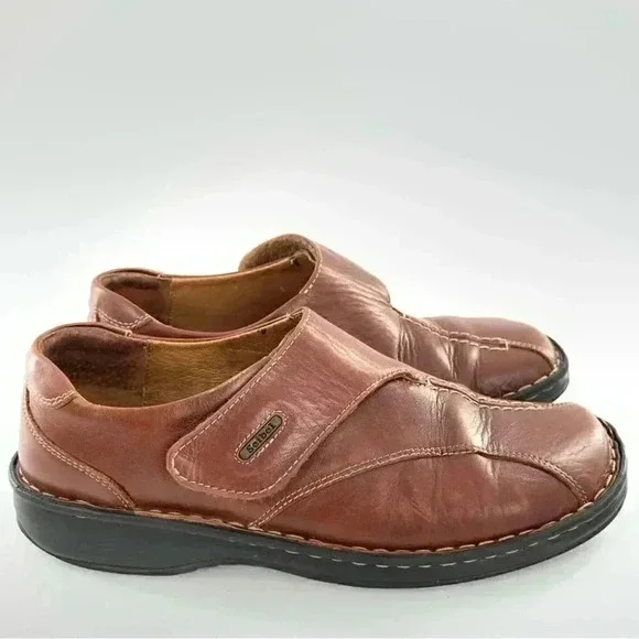 Josef Seibel womens flats 39 8-8.5 brown leather sticky strap walking comfort