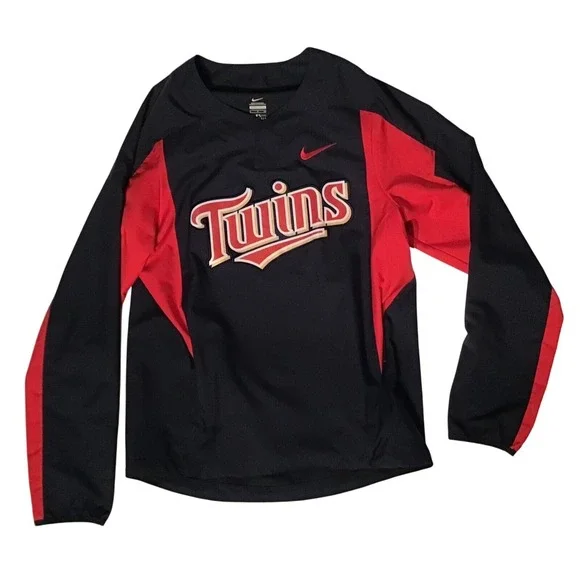 Nike Minnesota Twins Sweatshirt Mens Size Small Pullover Black & Red Long Sleeve