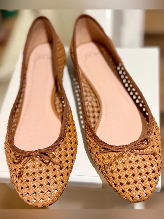 New J.Crew Woven Ballet Flats Size 9 Cognac Brown Raffia Look
